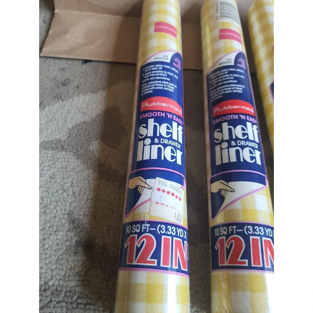 Vintage 80s Rubbermaid 3 Roll Lot Yellow Gingham Pattern 10sqft 3.33ydx12